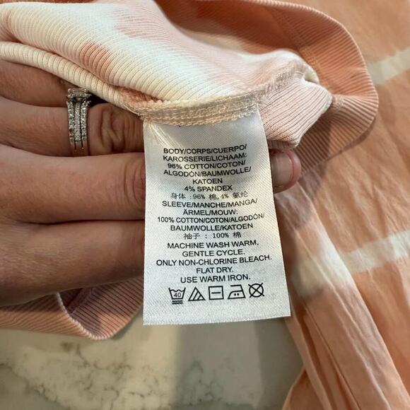 DKNY Long Sleeve Pink Tie-Dye Ribbed Top Women's Small Scoop Neck Smocked Cuffs - Picture 7 of 7